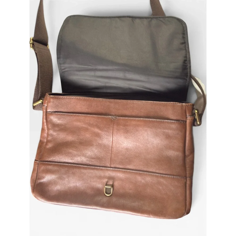 Fossil Evan Commuter Brown Leather Messenger Bag Laptop Briefcase Crossbody